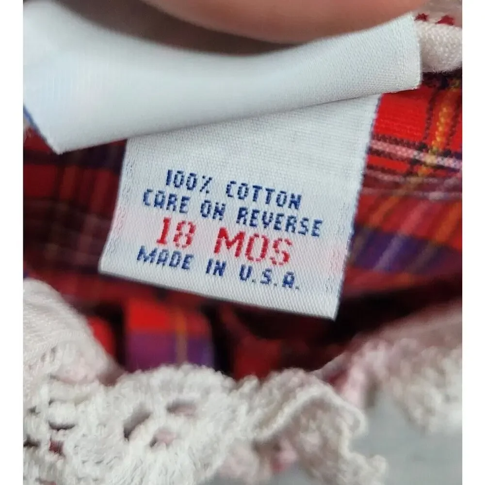 Vintage Baby Girl OshKosh B’Gosh Red Plaid Dress USA Size 18 Month